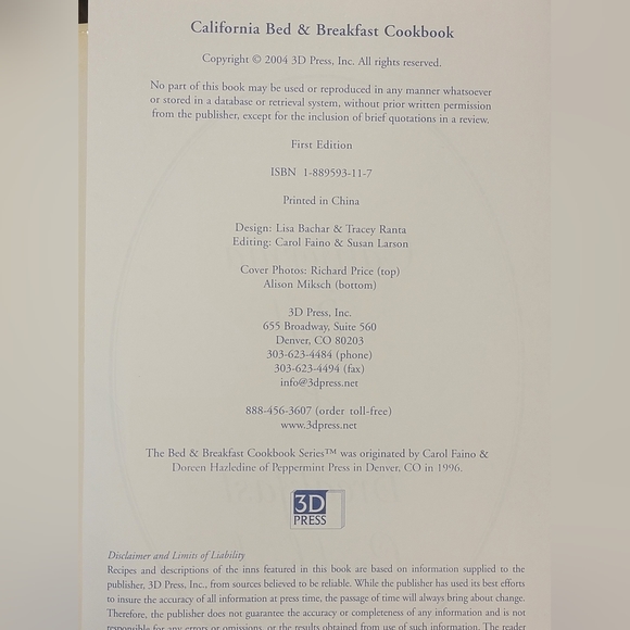 California Bed & Breakfast Cookbook #6 in the Series - Picture 7 of 13